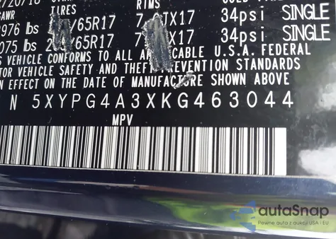 2019 Kia Sorento 2.4L Lx из США, поврежденный, VIN 5XYPG4A3XKG463044